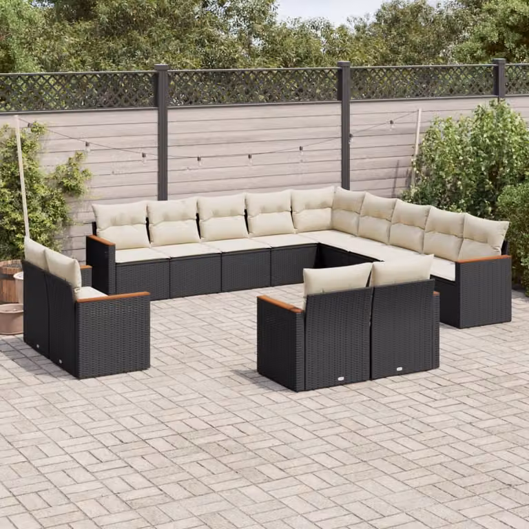 Set Divani da Giardino a L vidaXL in Polyrattan Nero con Cuscini e Struttura in Acciaio con Rivestimento Resistente ai Raggi UV