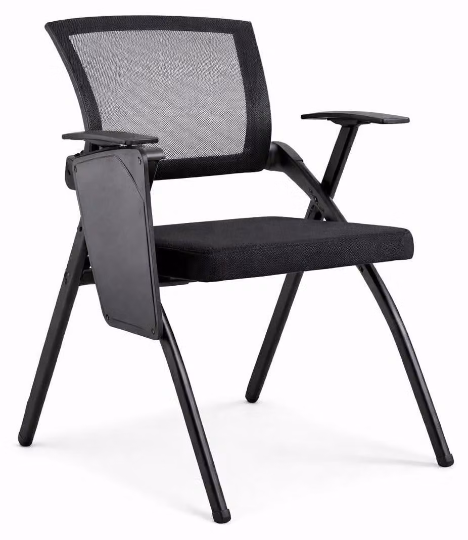 Sedia ergonomica da seminario con schienale in rete e tavolino ribaltabile