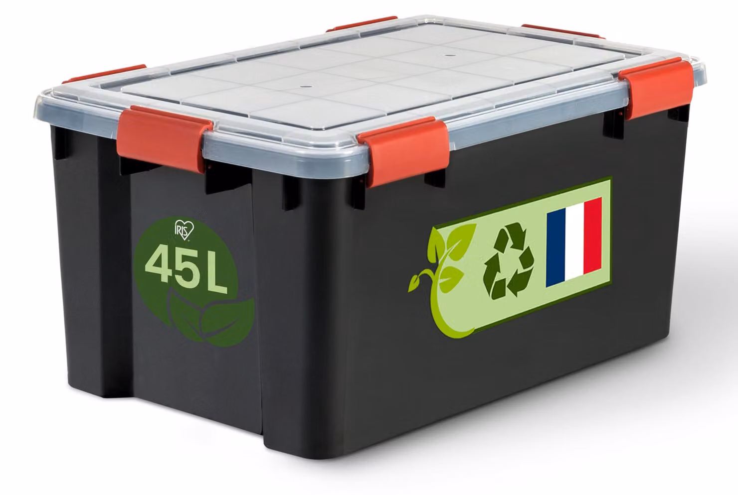 Contenitori di plastica per alimenti, a tenuta stagna, con coperchio, capacità 45 litri, colore nero, trasparenti, chiusura ermetica e impermeabile, chiusure robuste a scatto, impilabili, protezione antipolvere, senza BPA, modello WSB-45