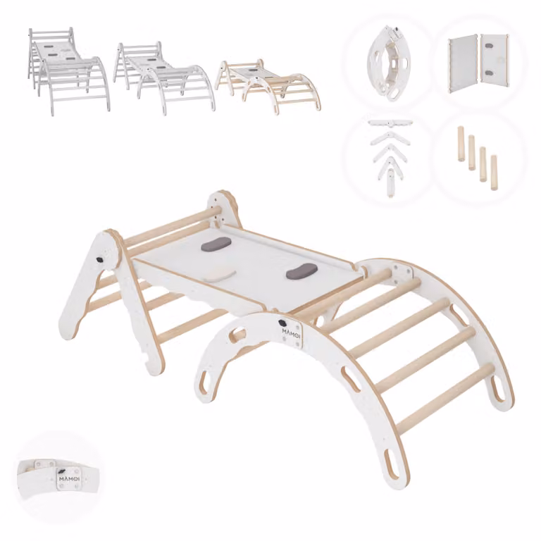 Set di arrampicata per interni, triangolo di arrampicata in legno con scivolo, arco di arrampicata, arrampicata per bambini, altalena arcobaleno con scivolo, arco da gioco in legno