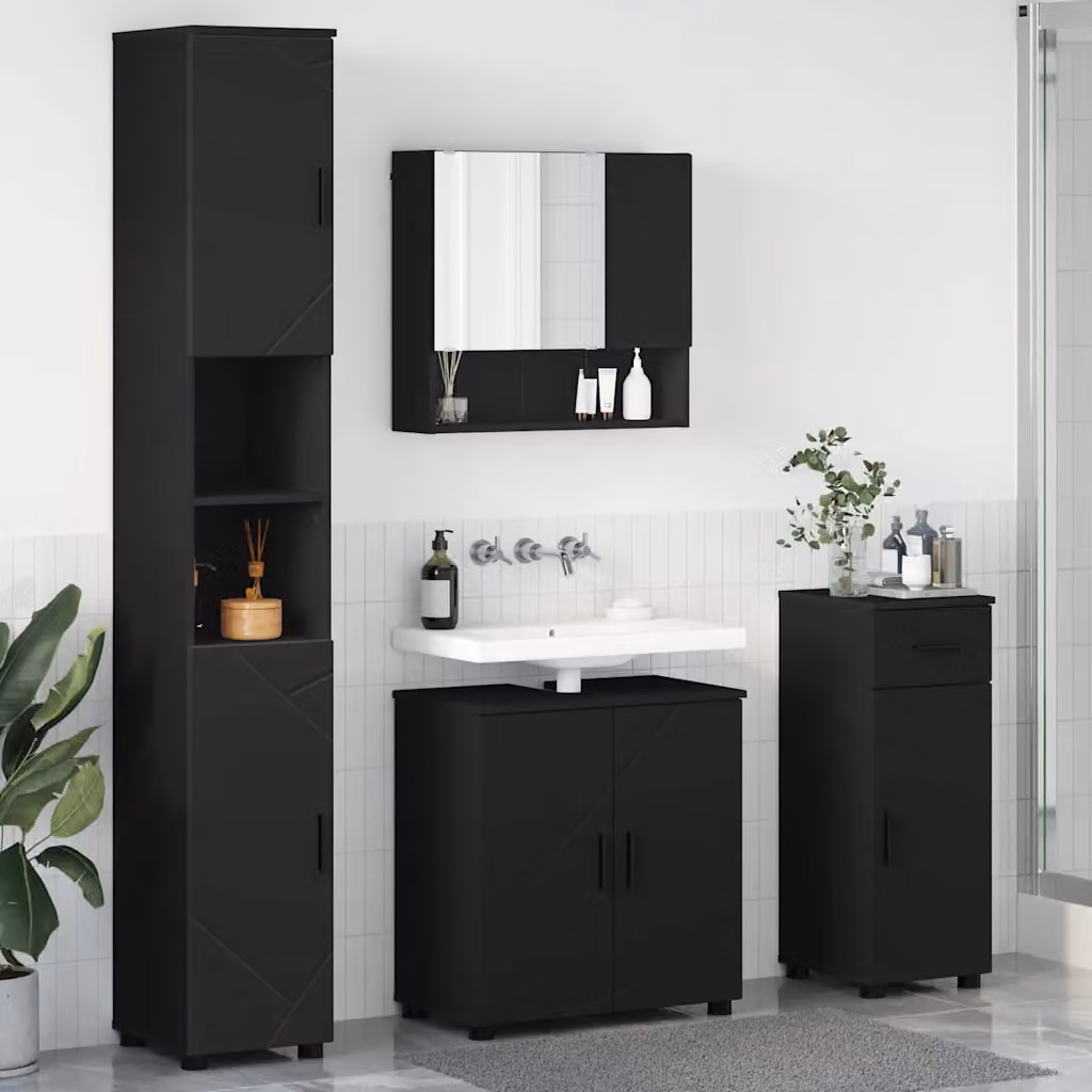 Set di mobili per il bagno moderno vidaXL composto da 4 pezzi in nero e marrone, L/P/H: 61 x 35 x 64 cm