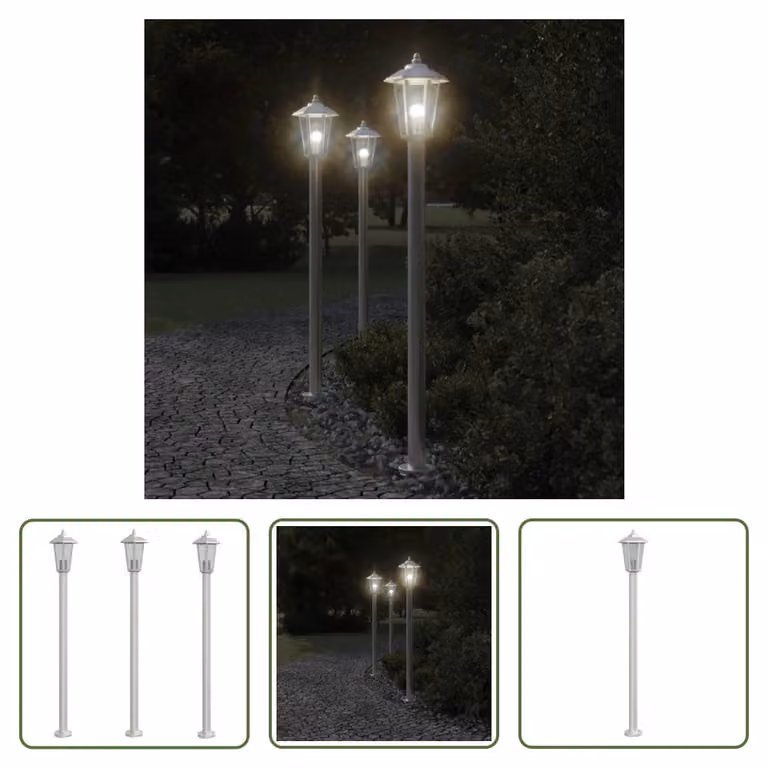 The Living Store Luci da sentiero 3 pezzi argento 120 cm acciaio inox