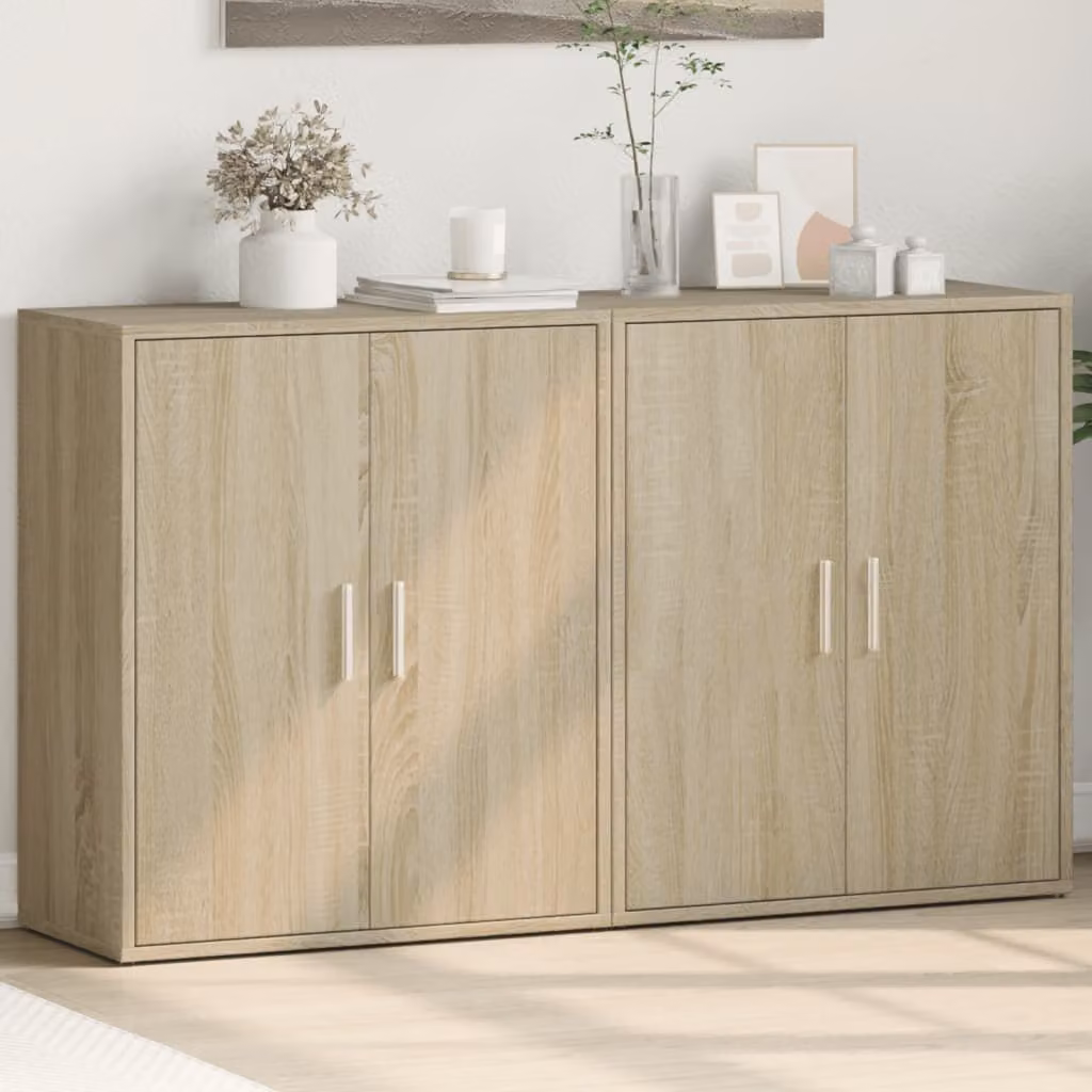 Set di 2 credenze vidaXL in legno multistrato e MDF, colore rovere sonoma beige e marrone, L: 60 cm, P: 31 cm, H: 70 cm