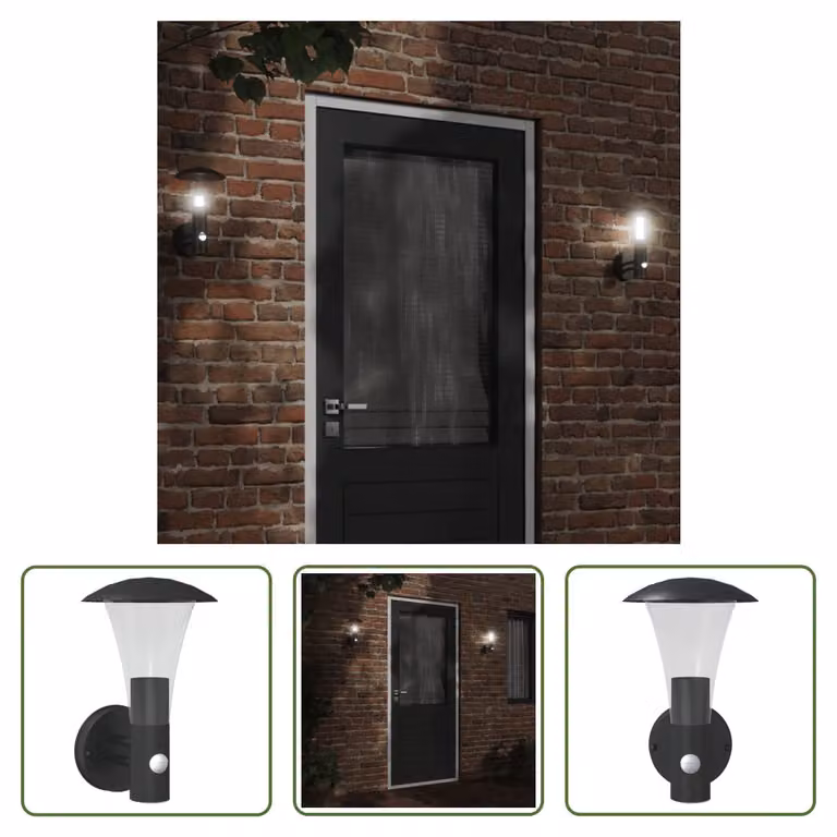 The Living Store Applique da esterno con rilevatore di movimento in acciaio inox nero