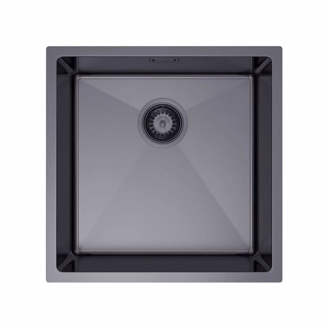 VBChome Lavello da cucina 44×44 cm in acciaio inossidabile color grafite senza sgocciolatoio, 1 vasca, lavello da incasso, profondità 21 cm, mobile sottolavello minimo 50 cm, lavello da incasso