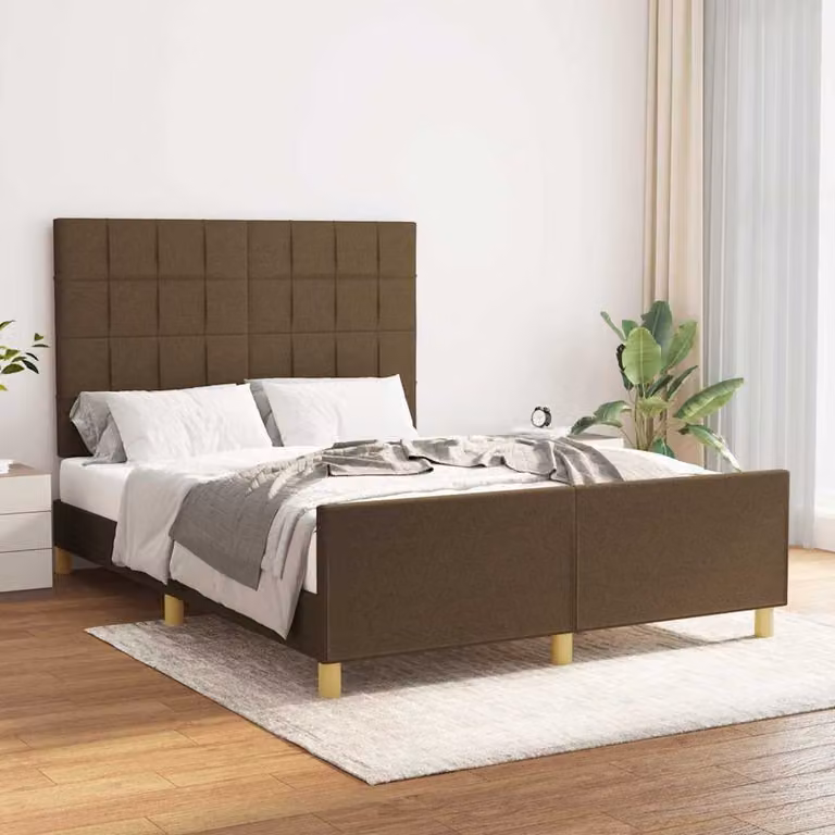 vidaXL Giroletto senza Materasso in Legno di Larice e Tessuto Marrone Scuro L/P/H: 140 x 200 x 146 cm
