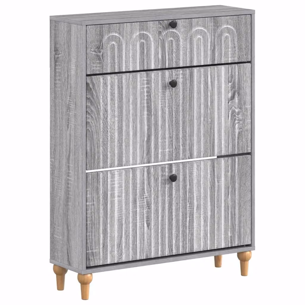 Mobile porta scarpe moderno vidaXL in MDF e metallo, Grigio e Nero, L/P/H: 78 x 24 x 103 cm – 2