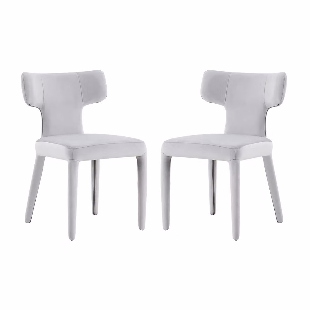 Set di 2 sedie da pranzo moderne Minimal con schienale a T, seduta imbottita in tessuto grigio e gambe in metallo per cucina e soggiorno – 2