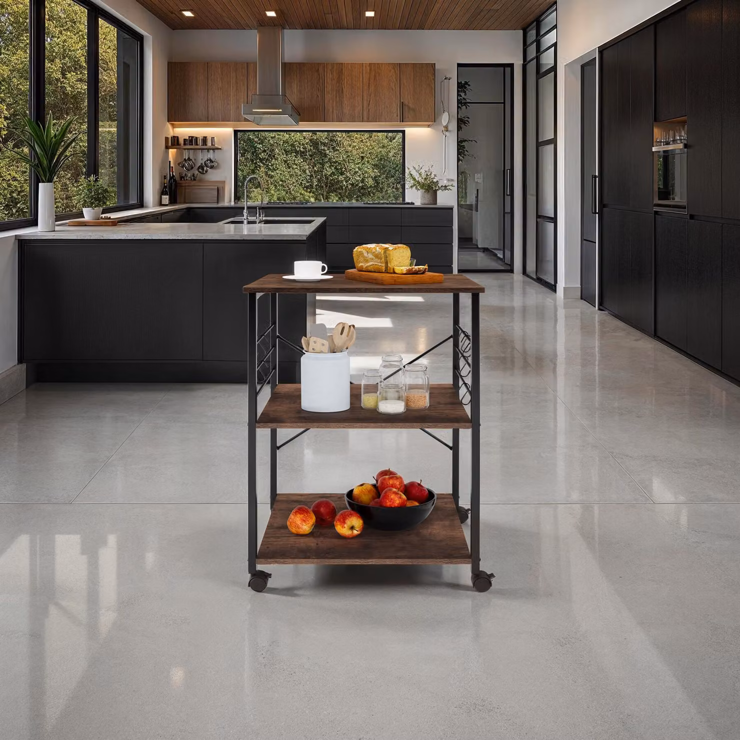 Carrello portavivande tectake in stile industriale con ruote, colore marrone, L/P/H: 65,5 x 45,5 x 88,5 cm – 3