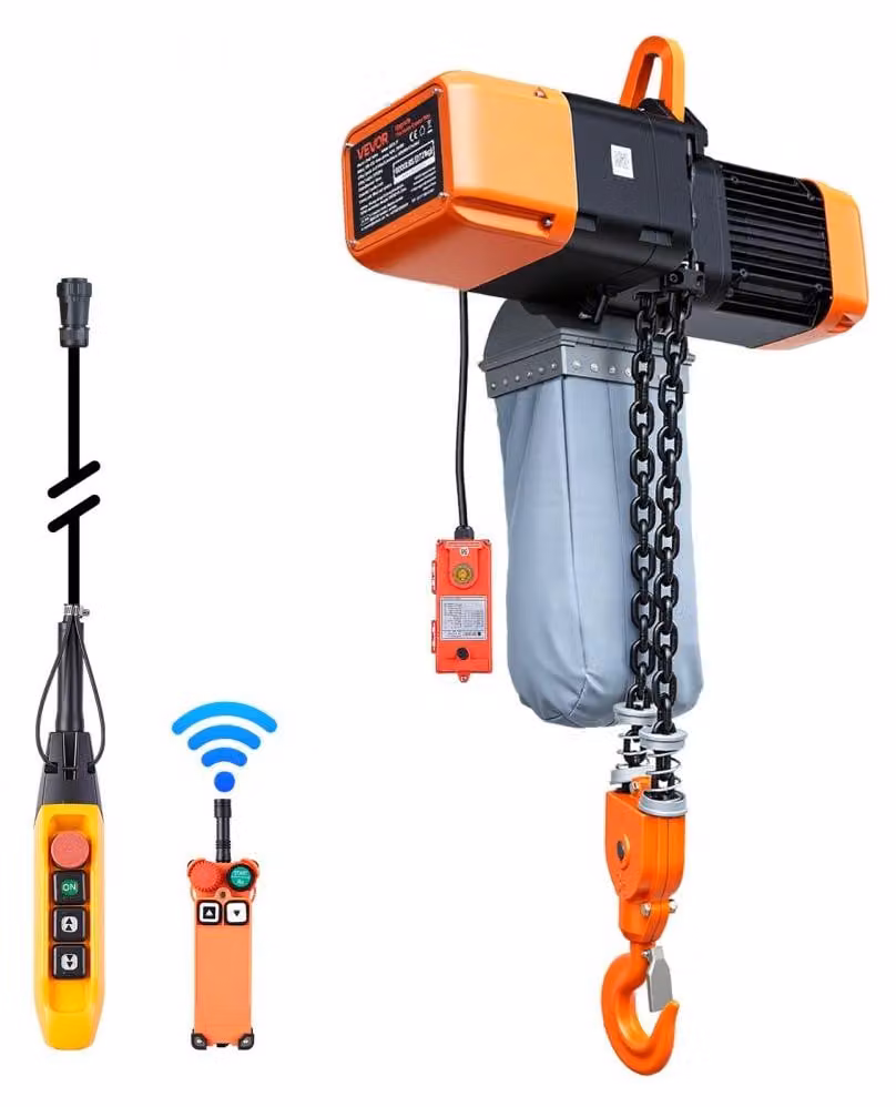 Tirante elettrico a catena, capacità 5000 kg, altezza di sollevamento 9,1 metri, trifase