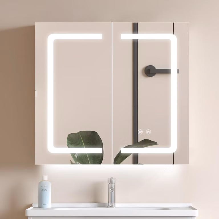 Mobiletti specchio da bagno con illuminazione a LED, 65x65 cm, con dimmer, colore nero