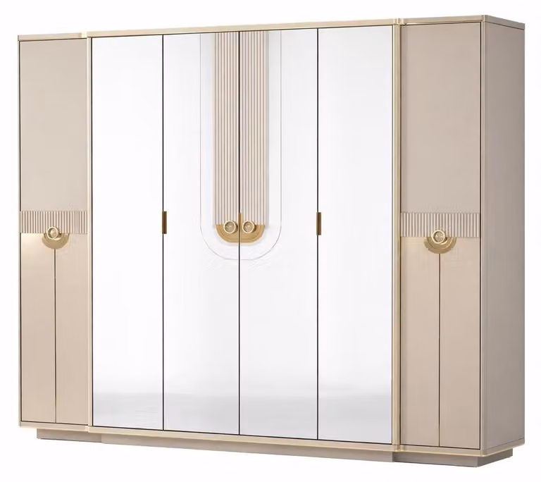 Armadio esclusivo color beige, mobile per camera da letto, arredamento in legno