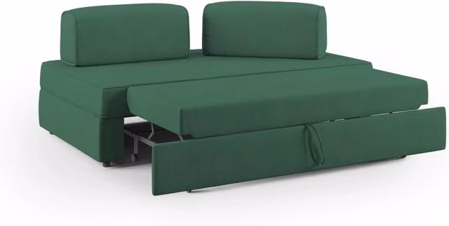 Divano Liberty Divani.Store con pouf estraibile e schienali mobili in tessuto impermeabile verde L: 180 cm
