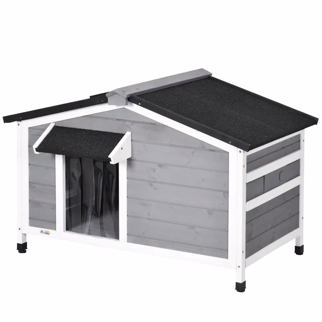 Casetta per cani Minimal in legno con tetto rimovibile e base rialzata, colore grigio, L: 97 cm, P: 72 cm, H: 65 cm – 2