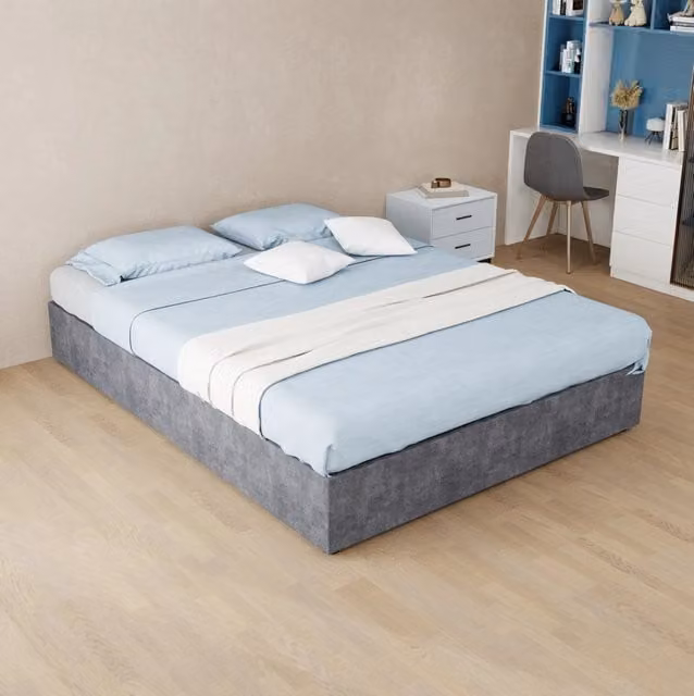 Letto imbottito 140 x 200 cm con contenitore a sollevamento pneumatico; grigio