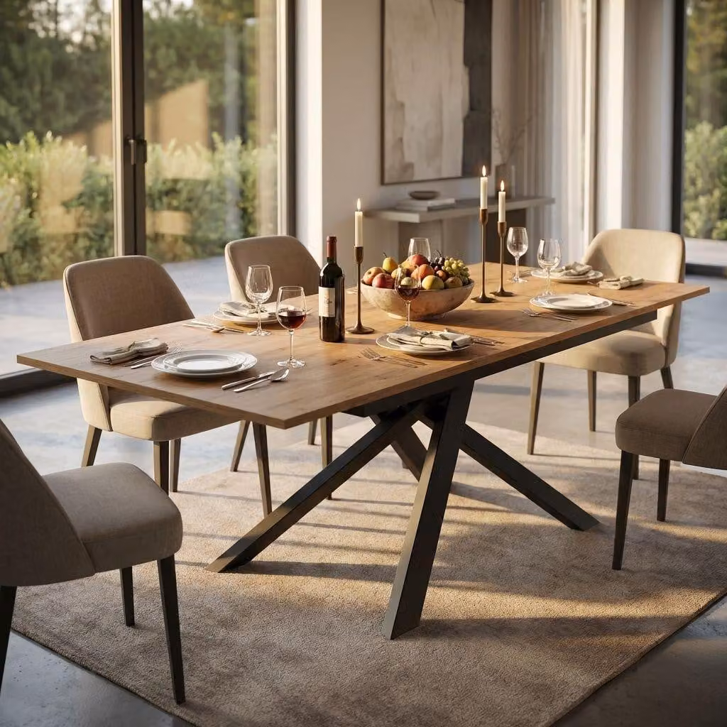 Milani Home - tavolo da pranzo allungabile 120-160 x 80 x 77 cm, quercia chiaro, metallo