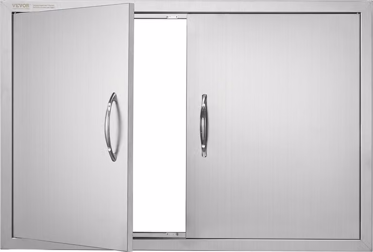 Porta di accesso al barbecue, 915 x 610 x 46 mm, doppia porta per cucina esterna, porta in acciaio inox ad incasso, porta verticale a parete con maniglie, per isola barbecue, stazione barbecue, mobile esterno, ecc.