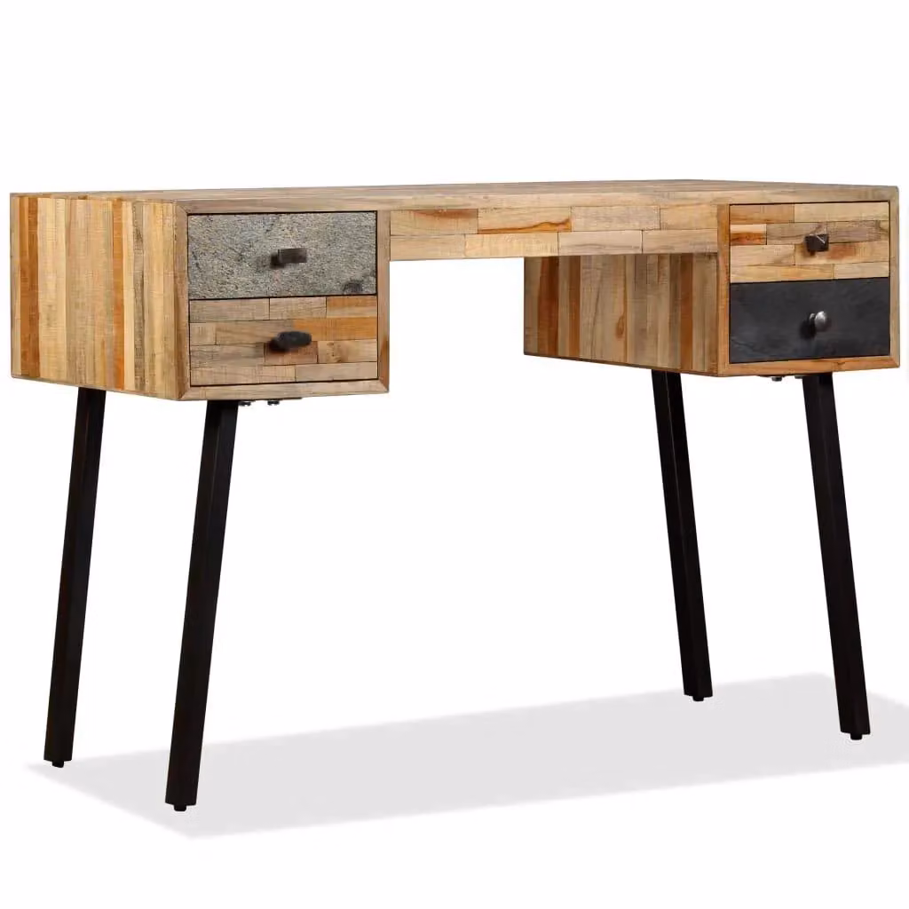 Scrivania da lavoro rettangolare in teak massello recuperato marrone L: 110 cm – 2