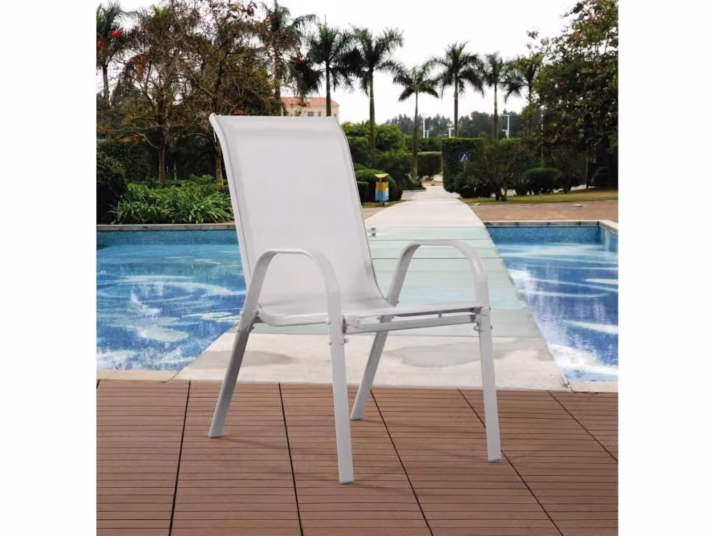 Set di 4 sedie da giardino Cordoba Phoenix in textilene beige con struttura in acciaio verniciato a polvere e braccioli, impilabili e resistenti ai raggi UV – 2