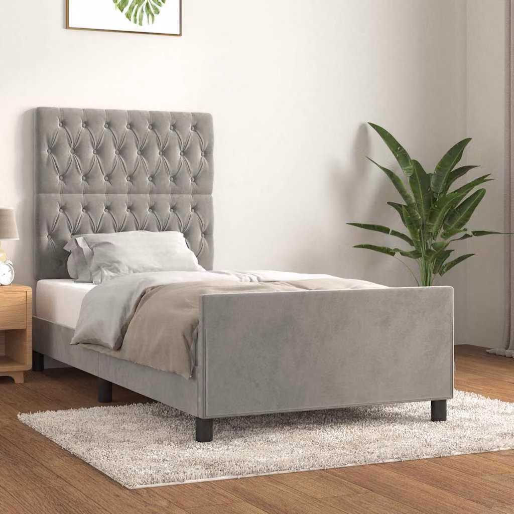 vidaXL Giroletto in Velluto Grigio Chiaro con Struttura in Legno e Doghe Fisse L/P/H: 90 x 200 cm