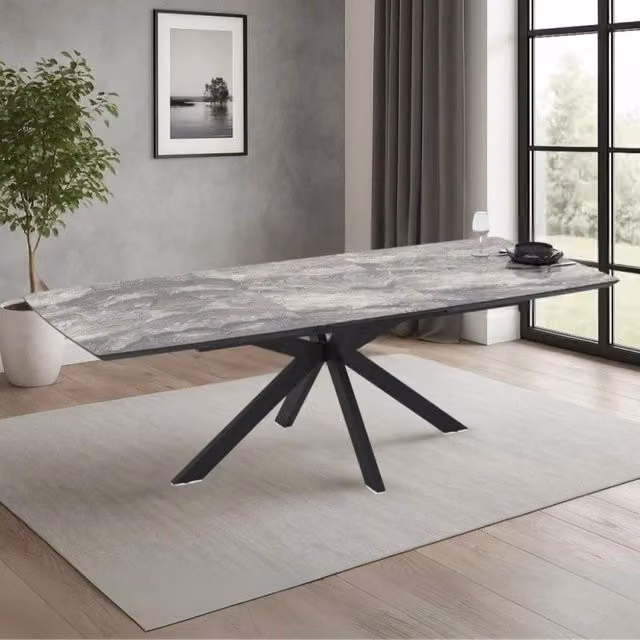 Tavolo allungabile Verano EFFEZETA con piano effetto marmo arabesque nero e gambe nere L: 180 cm, P: 80 cm, H: 76 cm