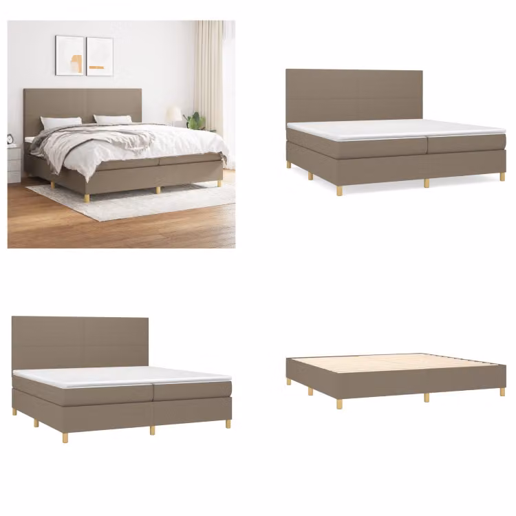 vidaXL Letto a molle con materasso Taupe 200x200 cm in tessuto