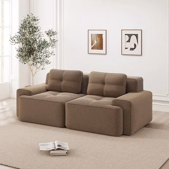 Divano Modulare Boneless ¨C Xylo ¨C Velluto a Coste, Marrone, Loveseat
