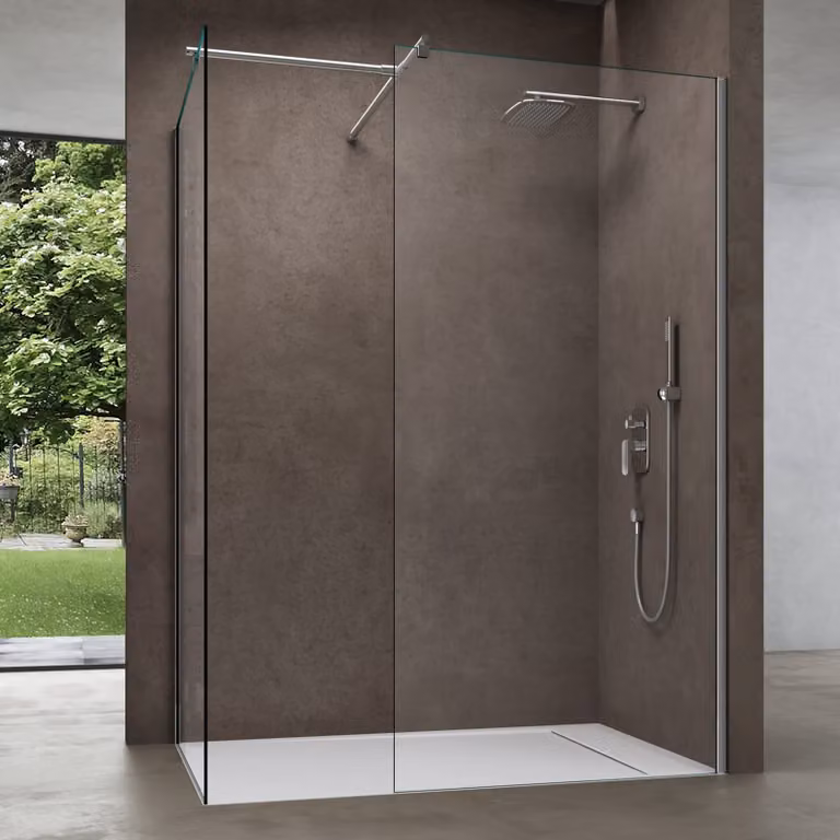 doporro Box Doccia Walk-In Due Lati Fissi 90x100cm, Parete Doccia Anticalcare in Cristallo Trasparente da 8mm con Braccio Sostegno Telescopico in Acciaio Bremen01K-T
