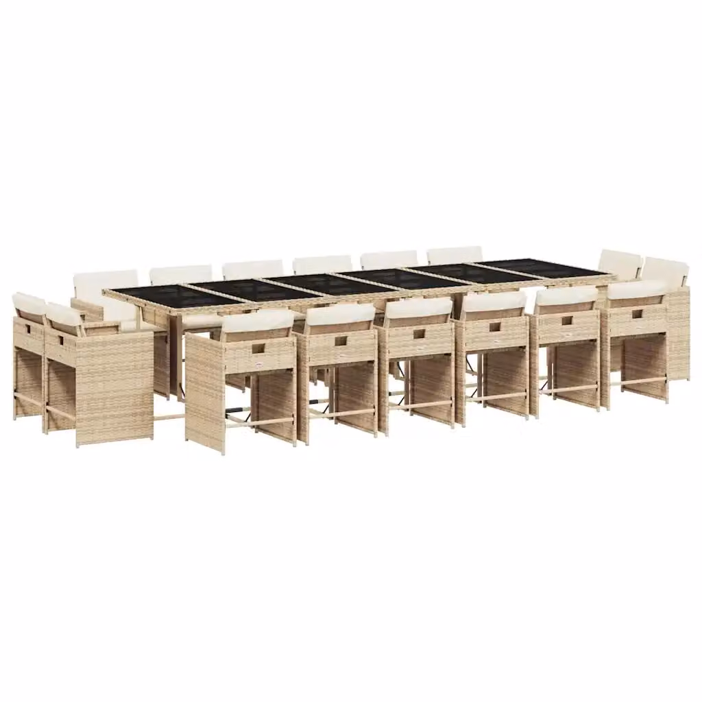 vidaXL Set da Pranzo da Giardino 17 pz in Polyrattan con Cuscini Beige e Piano in Vetro – 2