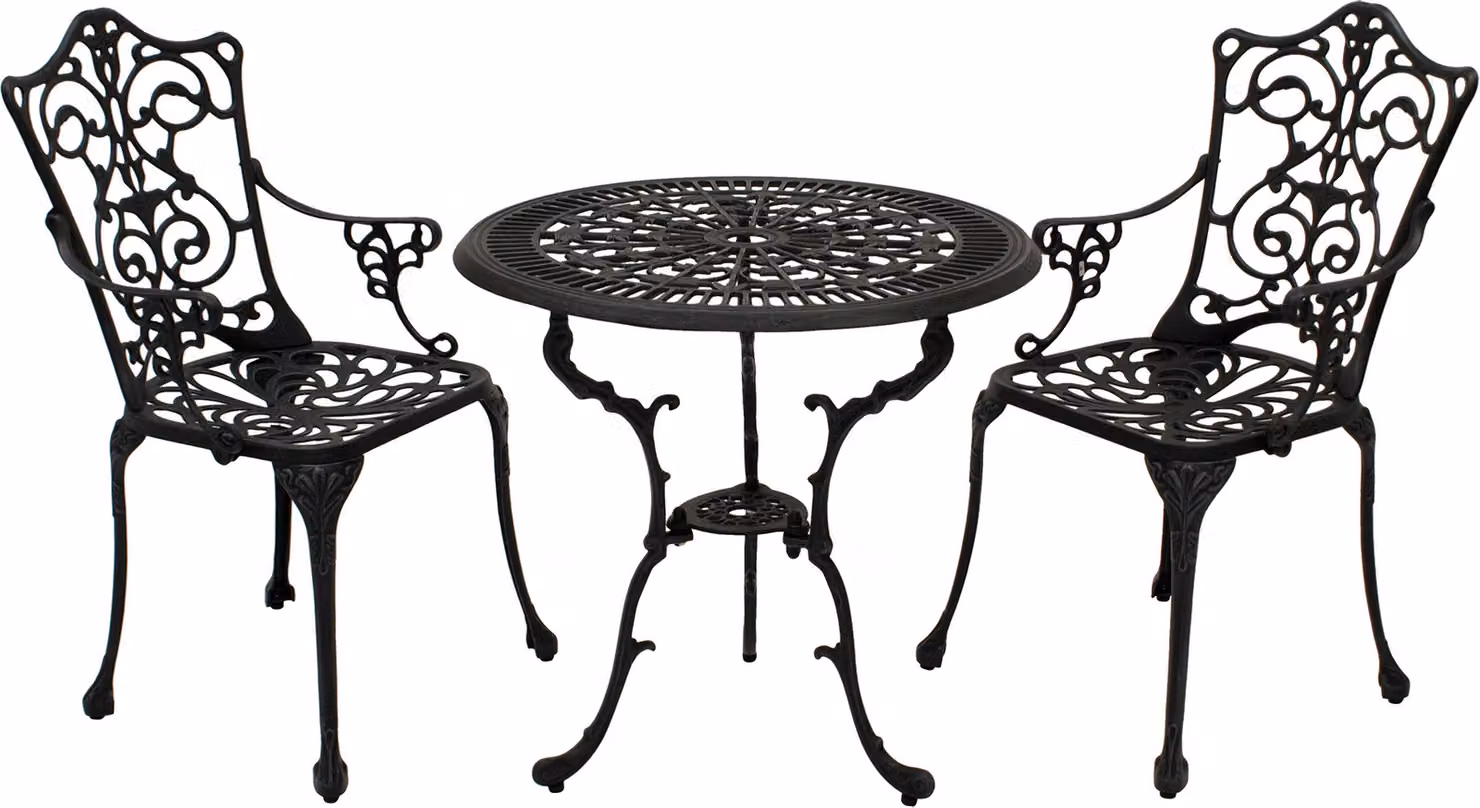 Set da giardino bistrot DEGAMO in stile liberty 3 pezzi, in fusione di alluminio grigio antico, resistente alle intemperie
