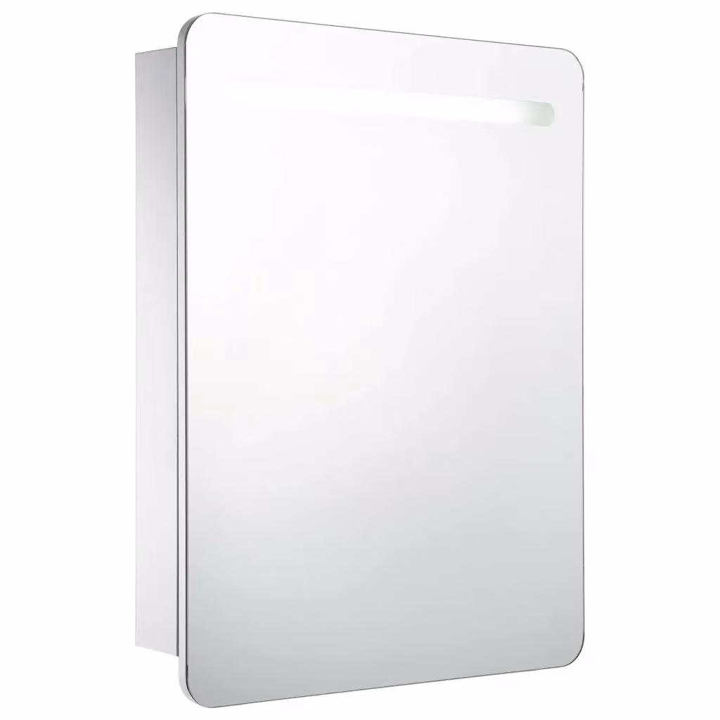 Armadietto da bagno moderno vidaXL con specchio e illuminazione LED, bianco e argento, L: 60 cm, P: 11 cm, H: 80 cm – 2