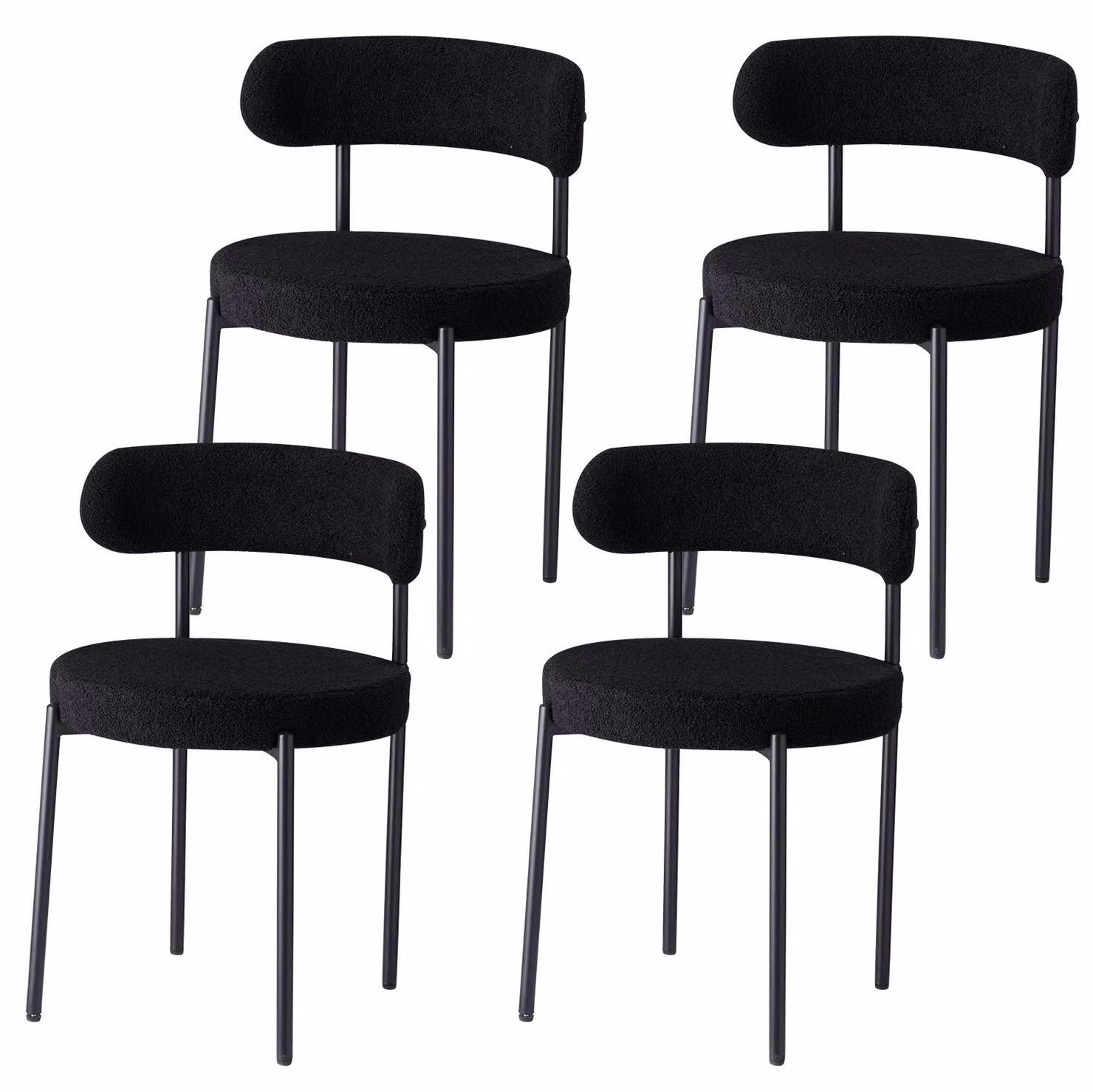 Sedie da pranzo - Set di 4 - Stile Mid-Century Modern - Forma rotonda - Imbottite - Gambe in metallo - Colore nero - Per la sala da pranzo