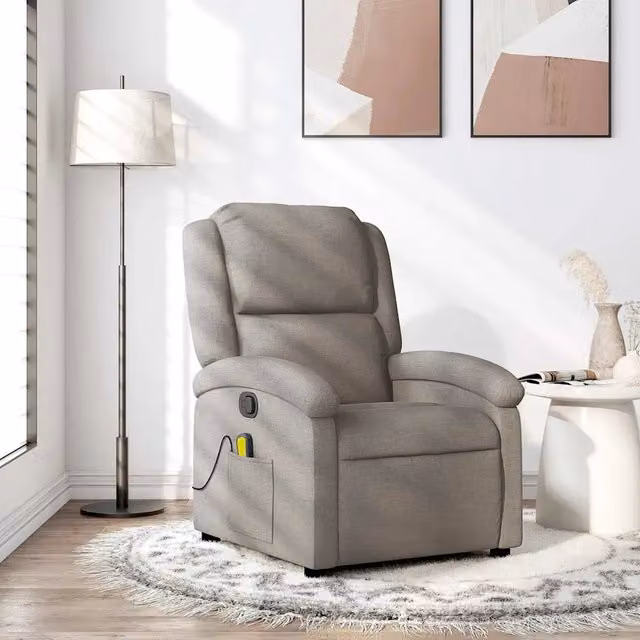 Poltrona Reclinabile Relax vidaXL in Tessuto Beige e Grigio con Braccioli e Regolazione Manuale
