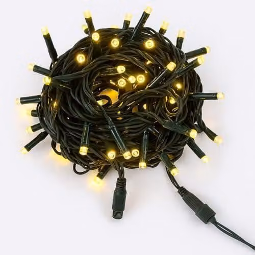 Catena luminosa a LED, 10 metri, 100 LED, colore giallo, grado di protezione IP65, espandibile