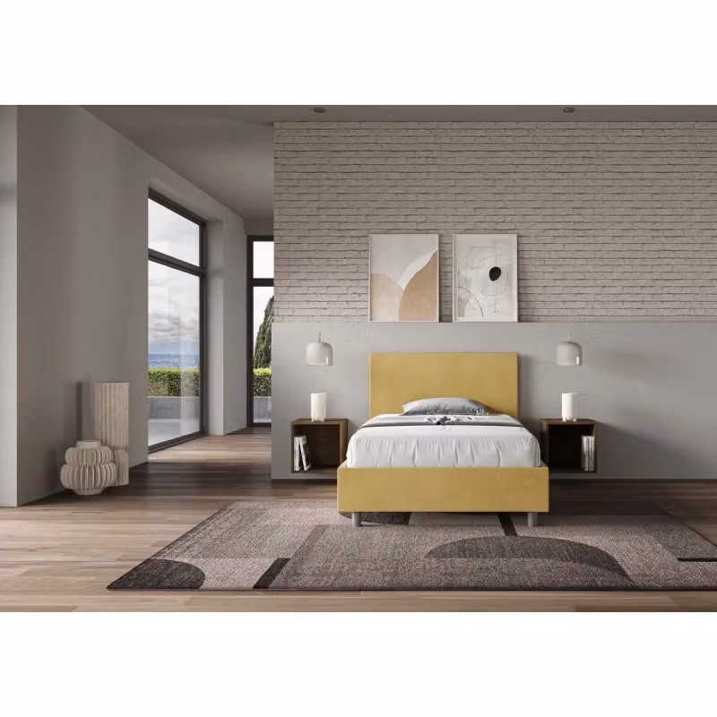 Letto imbottito Adele Ityhome con contenitore in microfibra, colore ocra, L/P/H: 110 x 210 x 106 cm – 2
