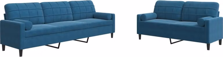 Set di Divani 2 pz con Cuscini e Rinforzi Blu in Velluto