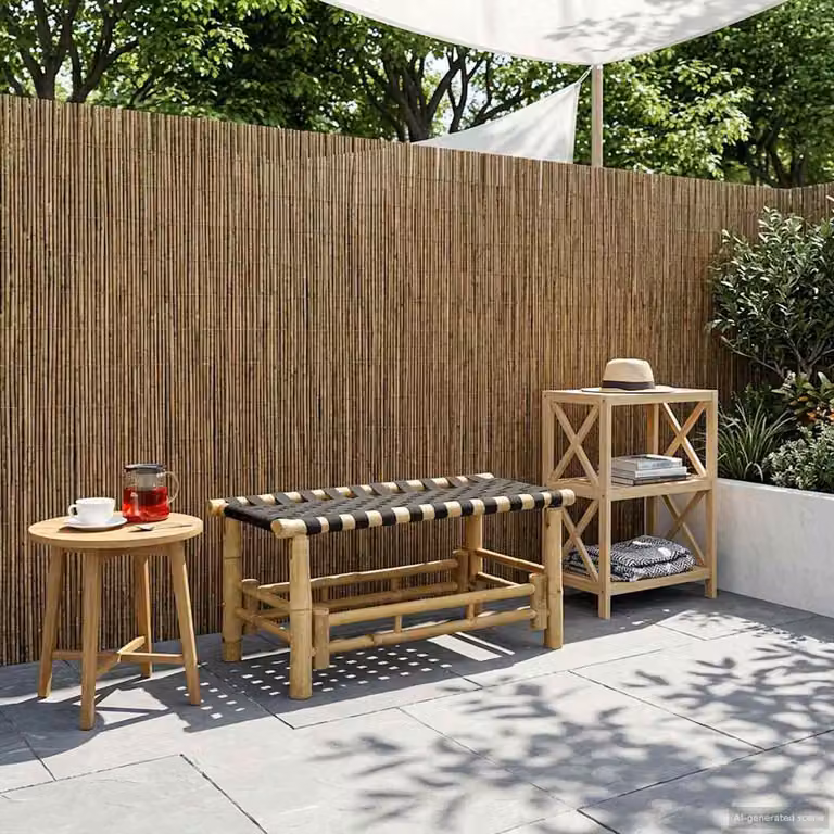 vidaXL Panchina da giardino moderna in bambù color beige e marrone, L: 80 cm, P: 38 cm, H: 40 cm