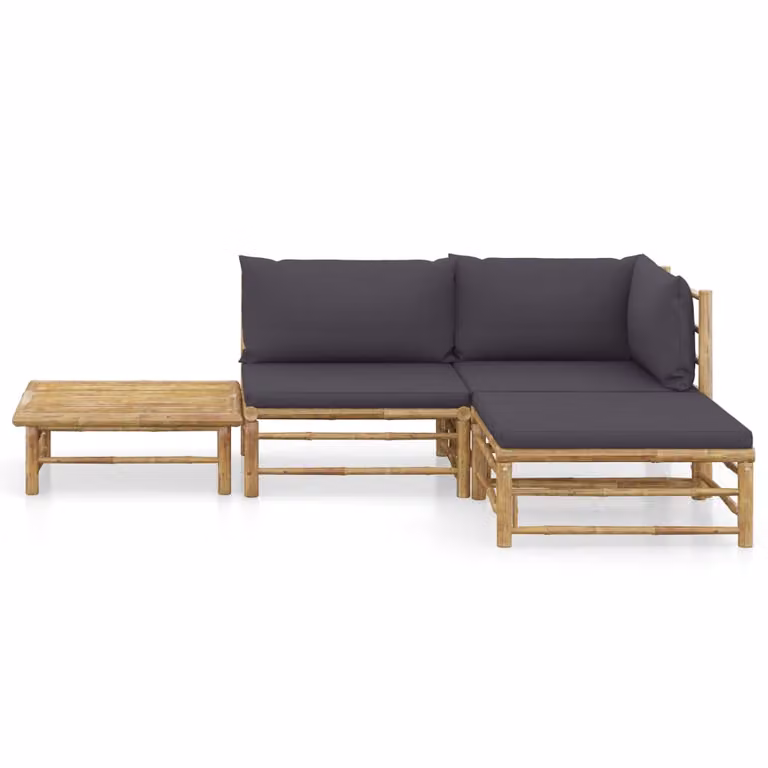 Set da giardino 4 pezzi vidaXL con cuscini grigio scuro in bambù