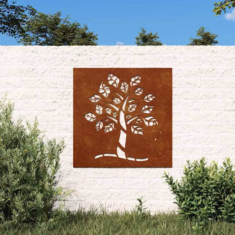 Decorazione Muro da Giardino con Albero in Acciaio Corten Marrone vidaXL L 55 cm x H 55 cm