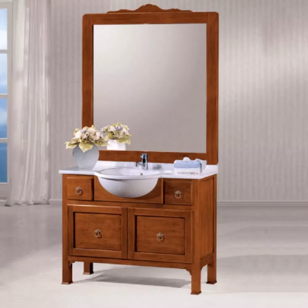Mobile bagno Mobili 2G in legno e pietra con lavabo e specchio, L: 108 cm – 3