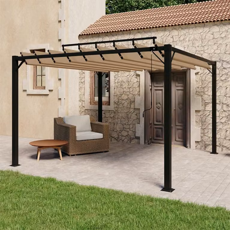 Il gazebo Living Store con tetto a doghe 3x3 m in tessuto tortora e alluminio