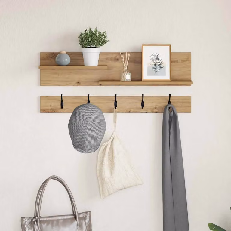 vidaXL Appendiabiti a muro in legno Rovere marrone con ganci, L 90 x P 15 x H 36 cm
