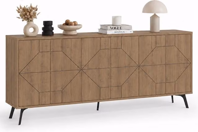 Madia con 6 Ante Credenza Design Geometrico Moderno in Legno 184x77 cm Rovere