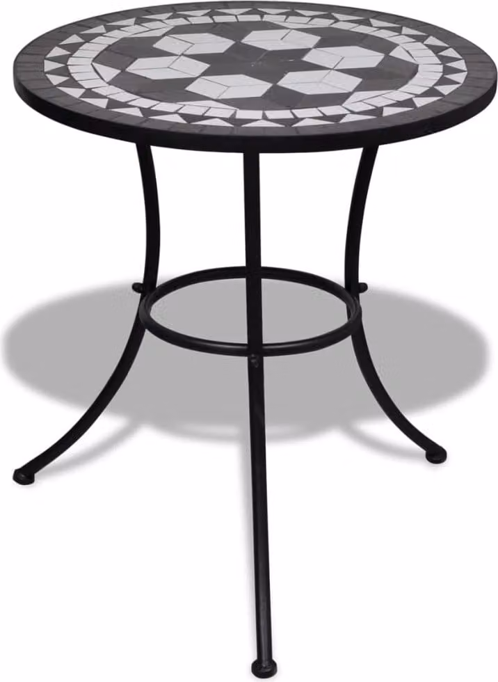 The Living Store Tavolo da bistrot bianco e nero 60 cm a mosaico