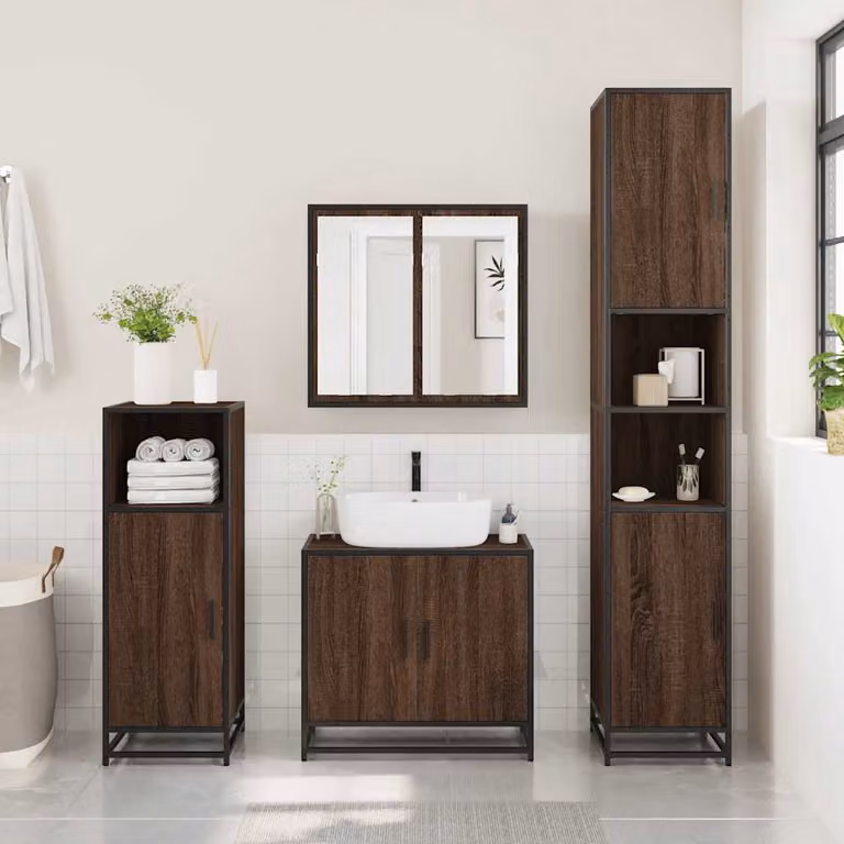 Mobile Lavabo da Bagno vidaXL in Rovere Marrone con Ante a Battente e Ripiani Interni L: 65 cm, P: 33 cm, H: 60 cm