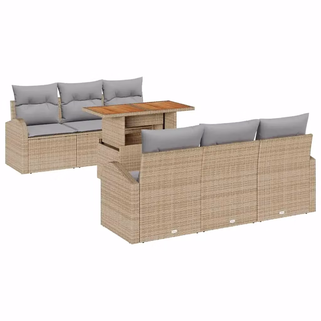 Set Divano da Giardino vidaXL in Polyrattan Beige con 7 Pezzi e Cuscini Inclusi – 2