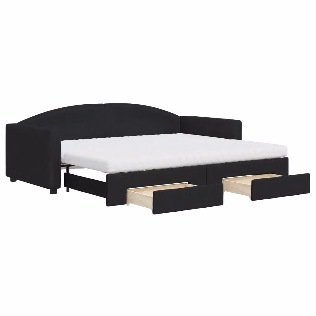 Divano Letto Estraibile con Cassetti vidaXL in Tessuto Nero L/P/H: 223 x 90 x 75 cm – 2