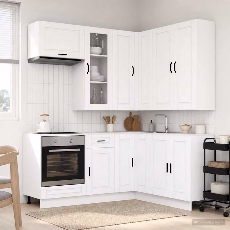 vidaXL Unità Cucina Moderna PORTO 8 Pezzi Bianco in MDF con Ante in Vetro