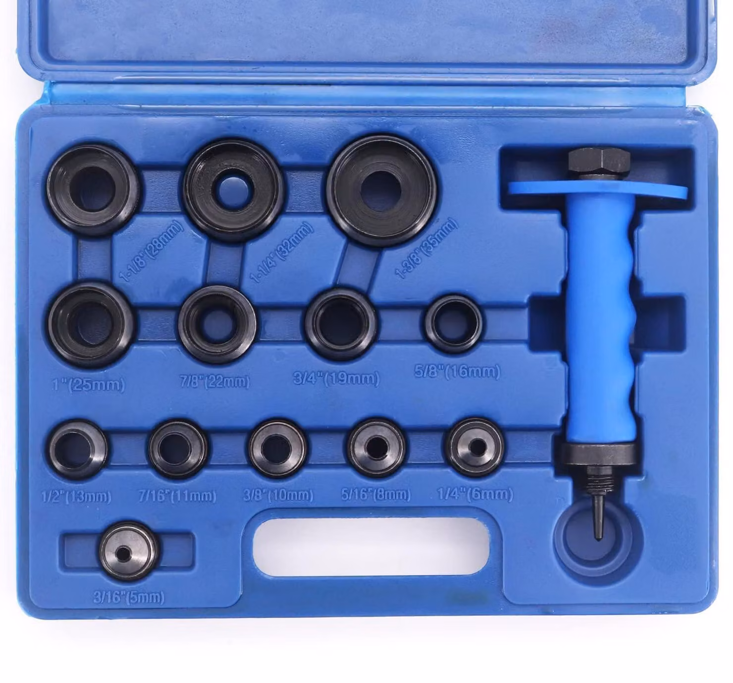 Set di punzoni per fori Locheisen, 14 pezzi, da 5 a 35 mm, set di strumenti per forare, Acciaio al carbonio temprato, inclusa custodia