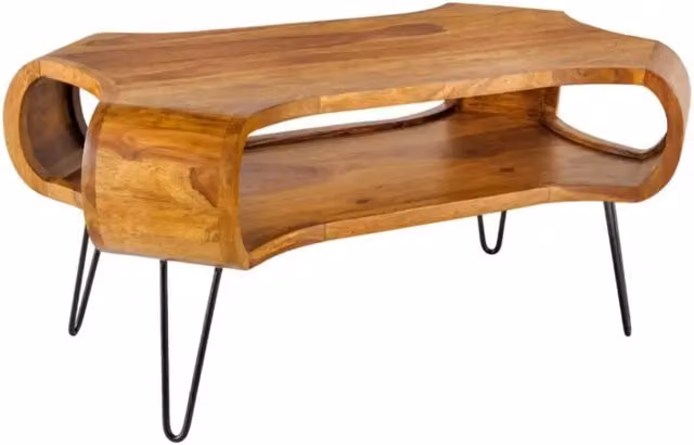 Tavolino basso NERA 100 cm in legno massiccio di Sheesham con nicchia – stile retrò industriale